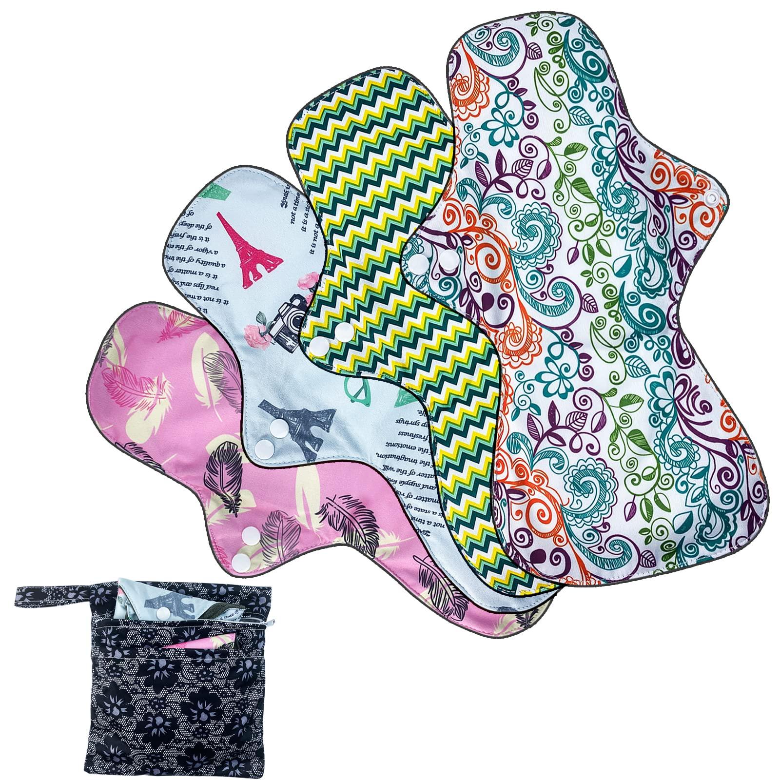 ZCOINS ZCOINS 4PCS Overnight Pads 13.5inch Reusable Pads Menstrual Heavy Flow, Washable Cloth Pad with 1 Zipper Bag