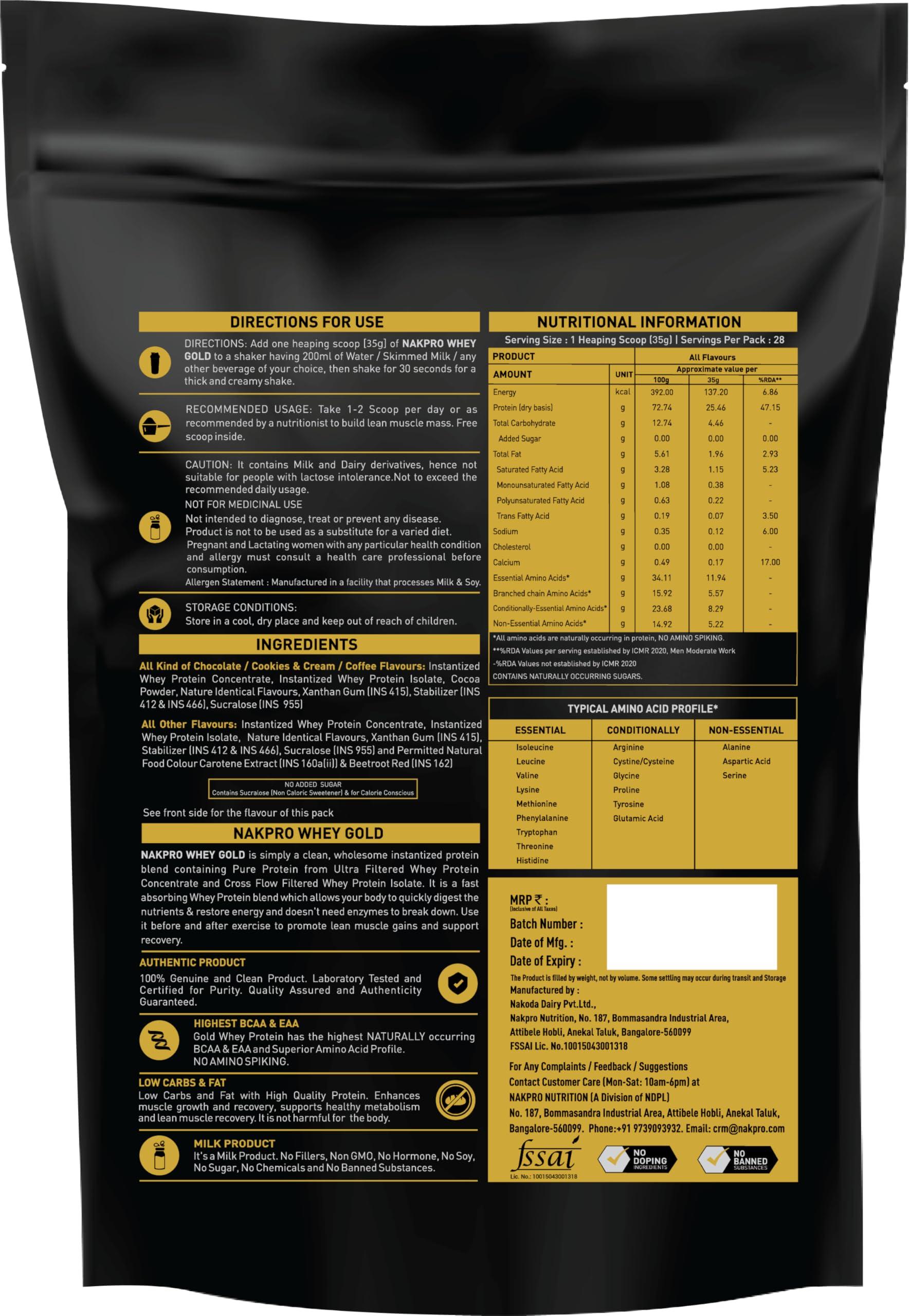 NAKPRO NAKPRO Gold Whey Protein Concentrate & Isolate 1kg Malai Kulfi | 25.5g Protein, Trustified Certified Supplement Powder | Fast Absorbing Whey Protein Powder