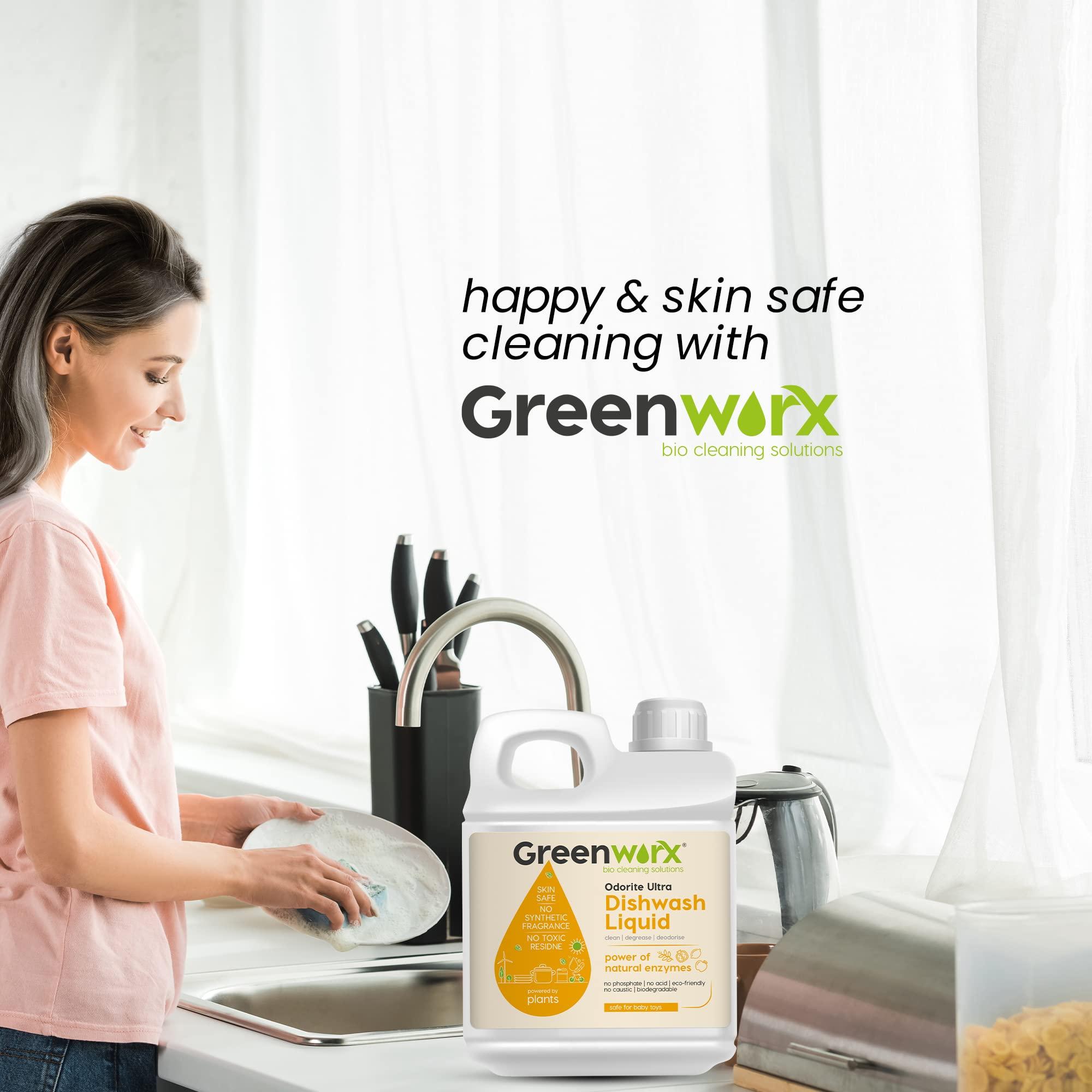 Greenworx - Bio Cleaning Solutions Greenworx - Bio Cleaning Solutions Natural Dishwash Liquid - 5 Ltr | Biodegradable, Non-Toxic, Eco-friendly | Baby & Pet safe