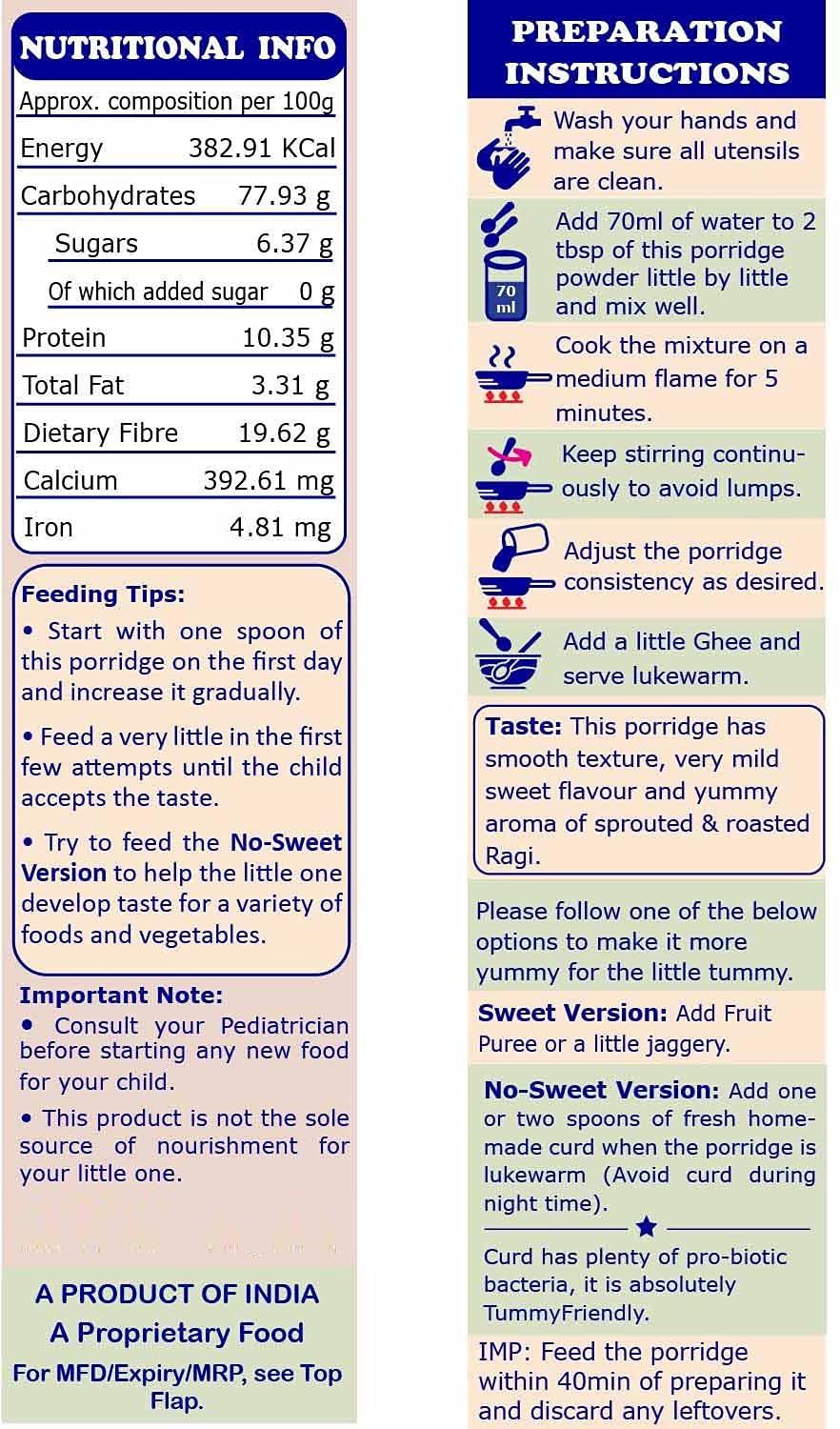 TUMMYFRIENDLY FOODS ; BIO-AVAILABLE NUTRITION TummyFriendly Foods Certified Organic Sprouted Ragi Flour For Little Ones. Made of Organic Sprouted Ragi Powder. Sprouted Ragi powder, rich in Calcium, Iron, Fibre & Micro-Nutrients. No Sugar, No Salt, No Milk, No Chemicals, No Pesticides. Ragi Sari