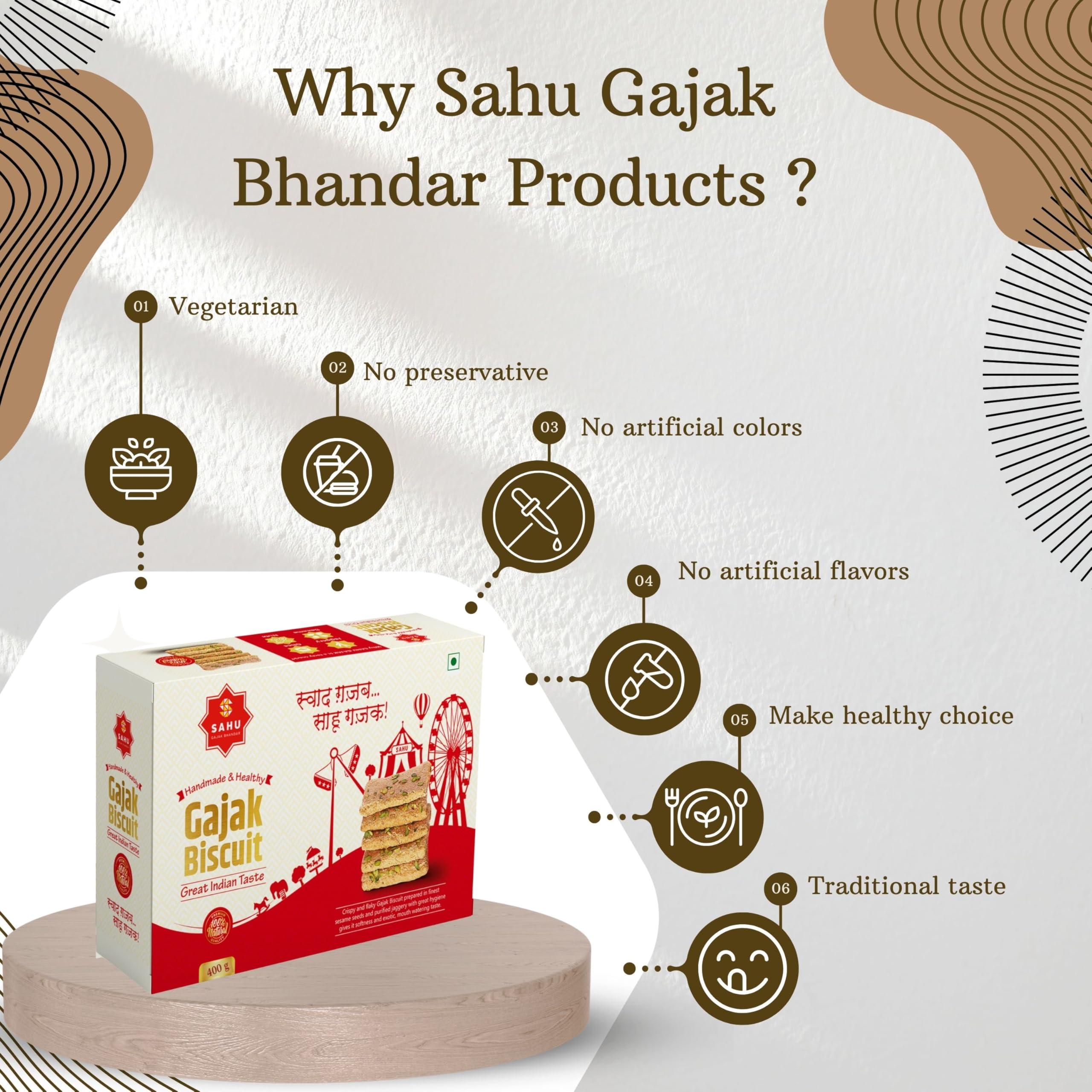 SAHU GAJAK BHANDAR SAHU GAJAK BHANDAR Khasta Gazak 400 Gm Gajjak | Sesame Chikki | Tilkut Sweets | Gachak | Gazzak | No Preservative And Liquid Glucose