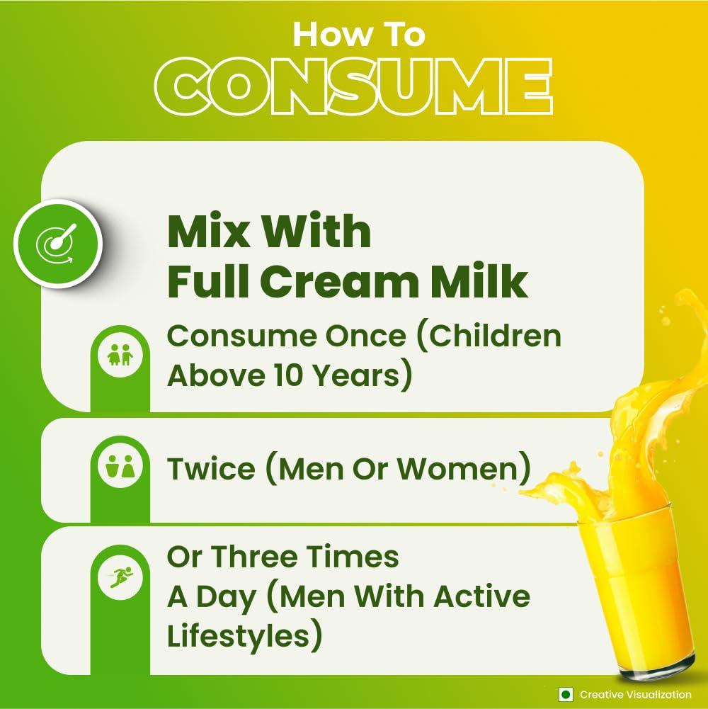 NUTRELA Nutrela Weight Gainer Powder - 500 gram, Mango Flavour | 20g Protein, 66.8 Carbs, 13 Vitamins & 12 Minerals with Khandsari Sugar | Ideal for Athlete, Men, Women & Kids above 10 Year