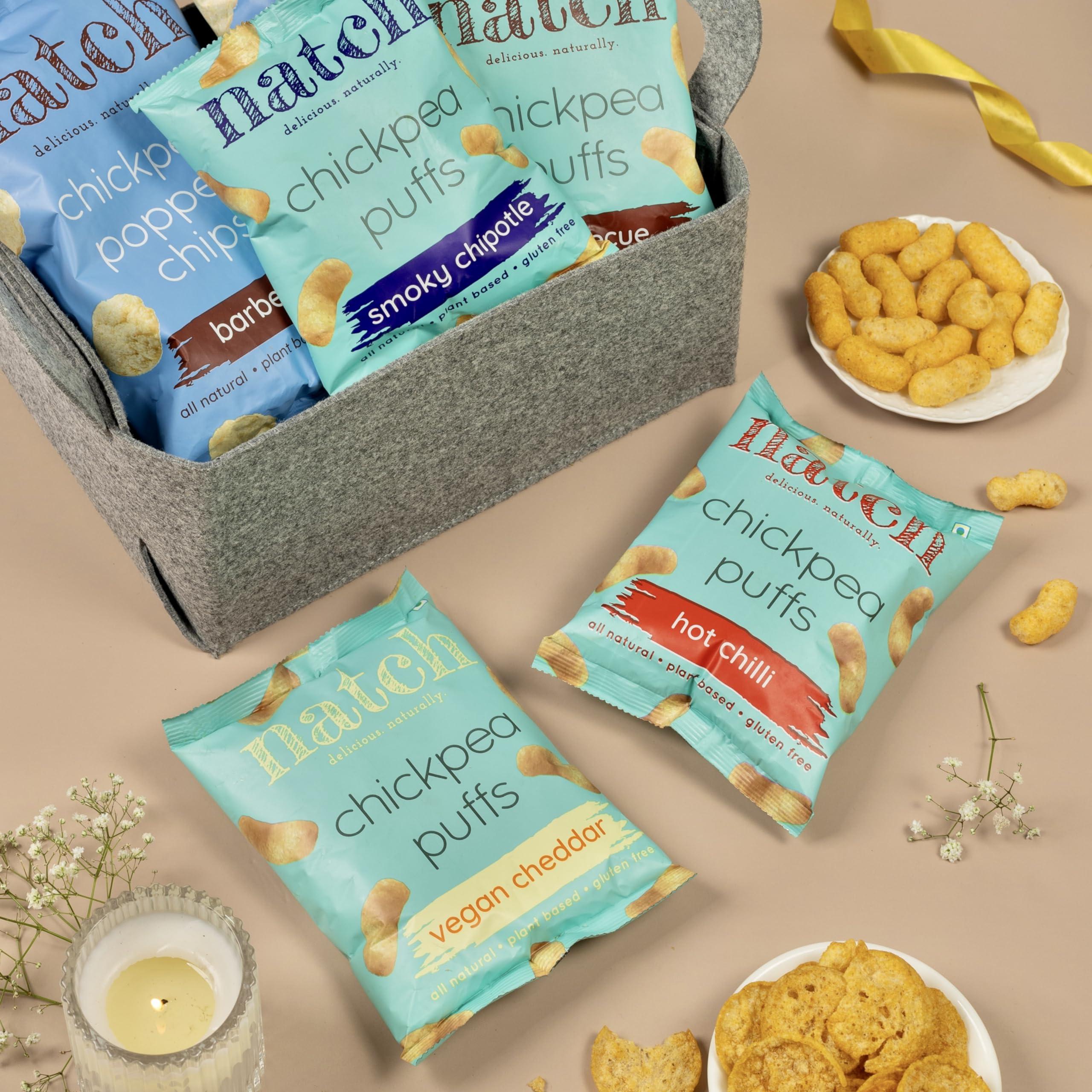 natch Natch Chickpea Puffs & Popped Chips Variety Pack, Popped Chips Barbecue, Garlic & Herb, Puff Barbecue, Vegan Cheddar, Hot Chilli, Smoky Chipotle, Rich in Fiber & Protein (Pack of 6)