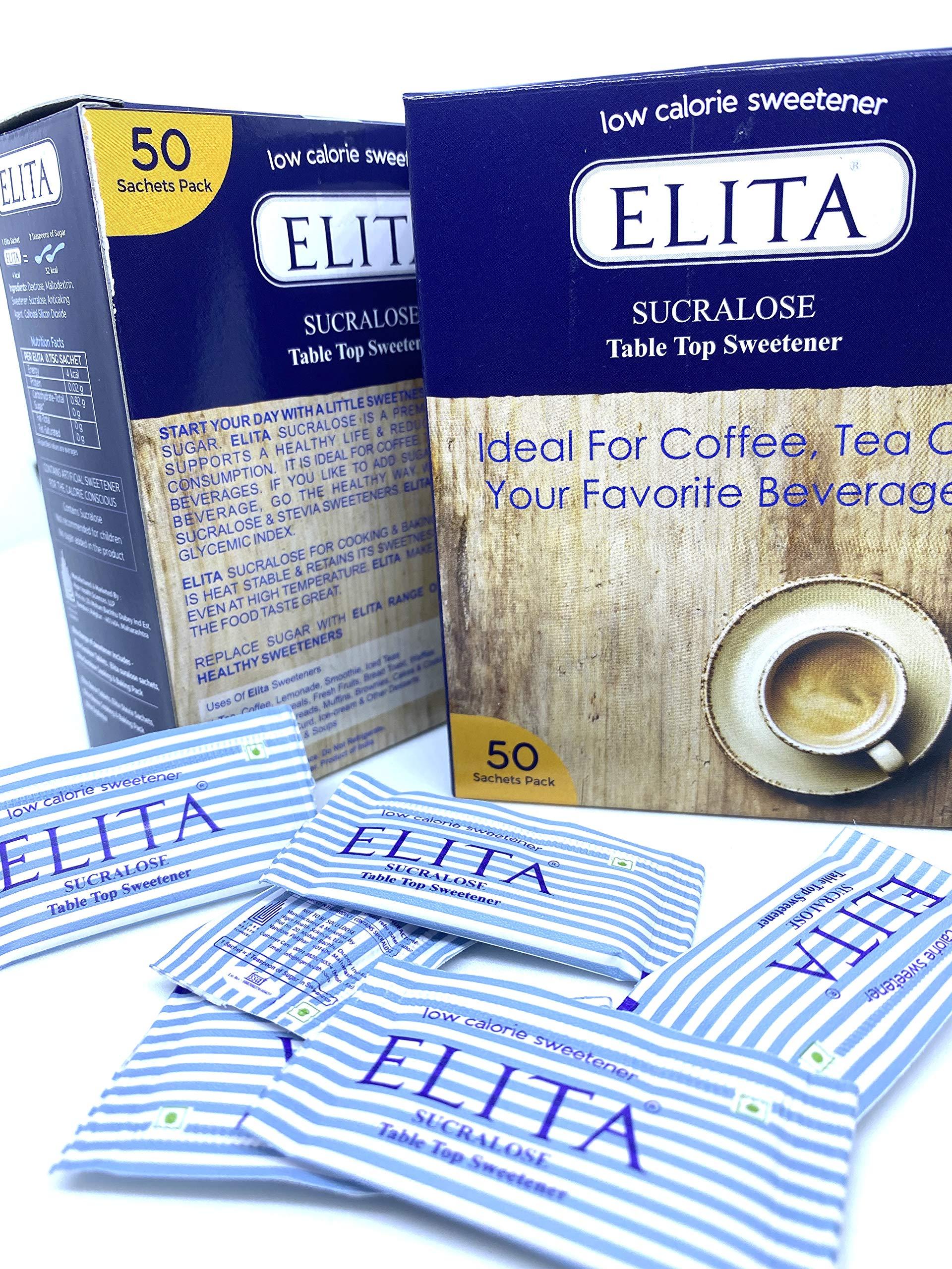 ELITA ELITA Sucralose (50 Sachets X Pack of 2) - Sugar Free Powder, Low Calorie Sweetener For Healthy Life, Lactose Free, Tastes Like Sugar, Ideal for Daily Beverages, Cooking, and Baking