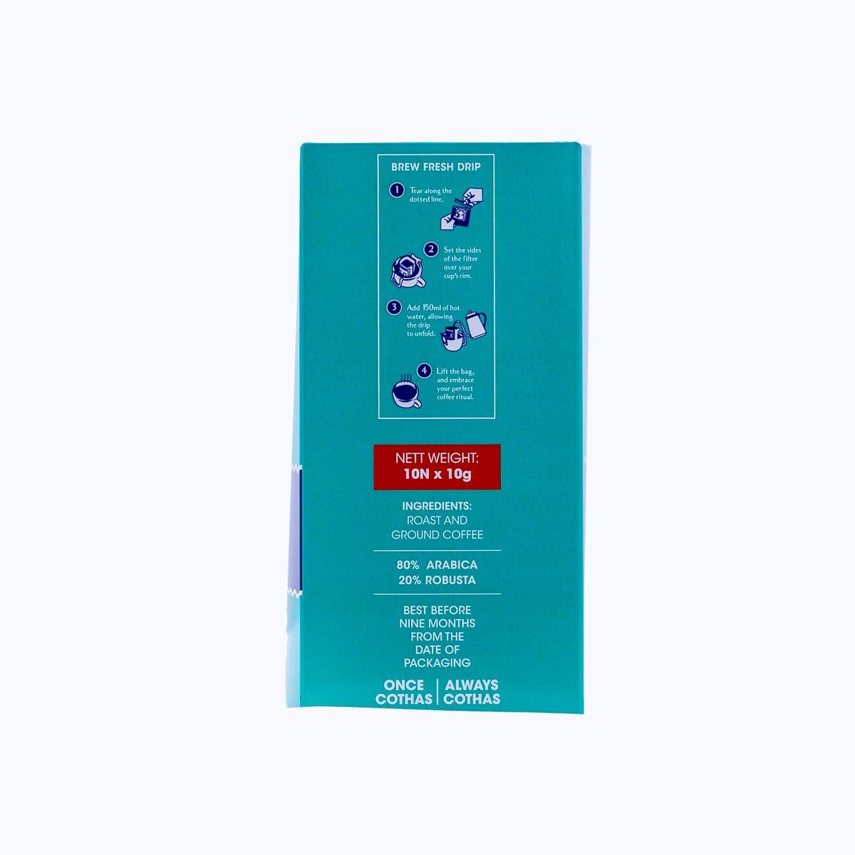 Cothas Cothas Swansong Blues Aroma Gold Medium Roasted Coffee Beans, 80% Arabica - 20% Robusta, offee Drip Bags for Easy Brew(Hot Brew) Coffee, Authentic Roasted Coffee Beans Ideal Choice for Coffee Connoisseurs, Pack of 10 bags