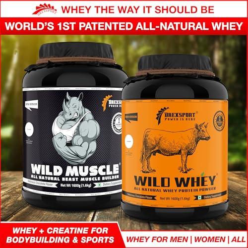 DREXSPORT DREXSPORT Wild Whey Protein Powder - Organic Isolate Blend Based on Grass-Fed Cows Whole A2 Milk - Premium, All-Natural and Chemical-Free (Chocolate 800g Net, 1kg Pack)