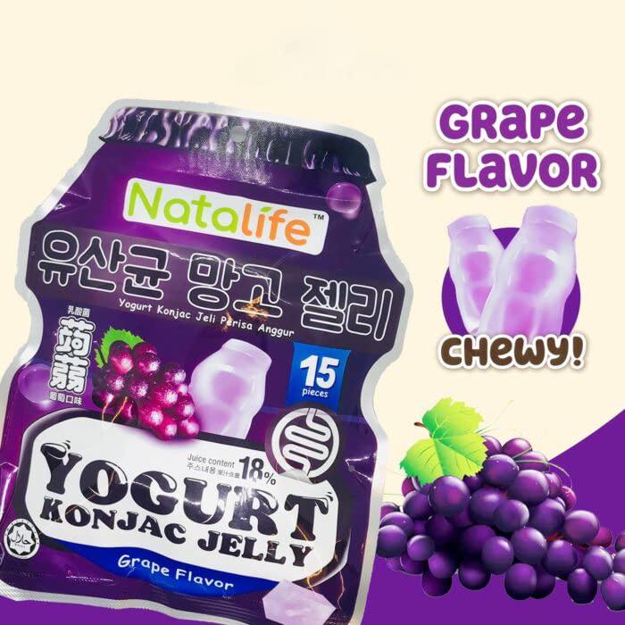 Nata Life Nata Life Yogurt Konjac Chew Jelly, Juice Content 18%, Grape Flavor, Bottle Shape (Imported) Refreshing, Delicious Snack, 300g, 15 Pieces Packet (Malaysia)