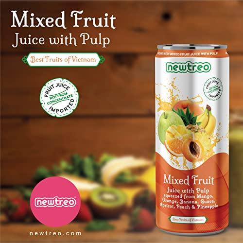 Newtreo Newtreo Mixed Fruit Juice With Pulp | Imported from Vietnam | Mango, Orange, Banana, Guava, Apricot, Peach & Pineapple Juice | 12 x 250ml cans | No Concentrates or preservatives added