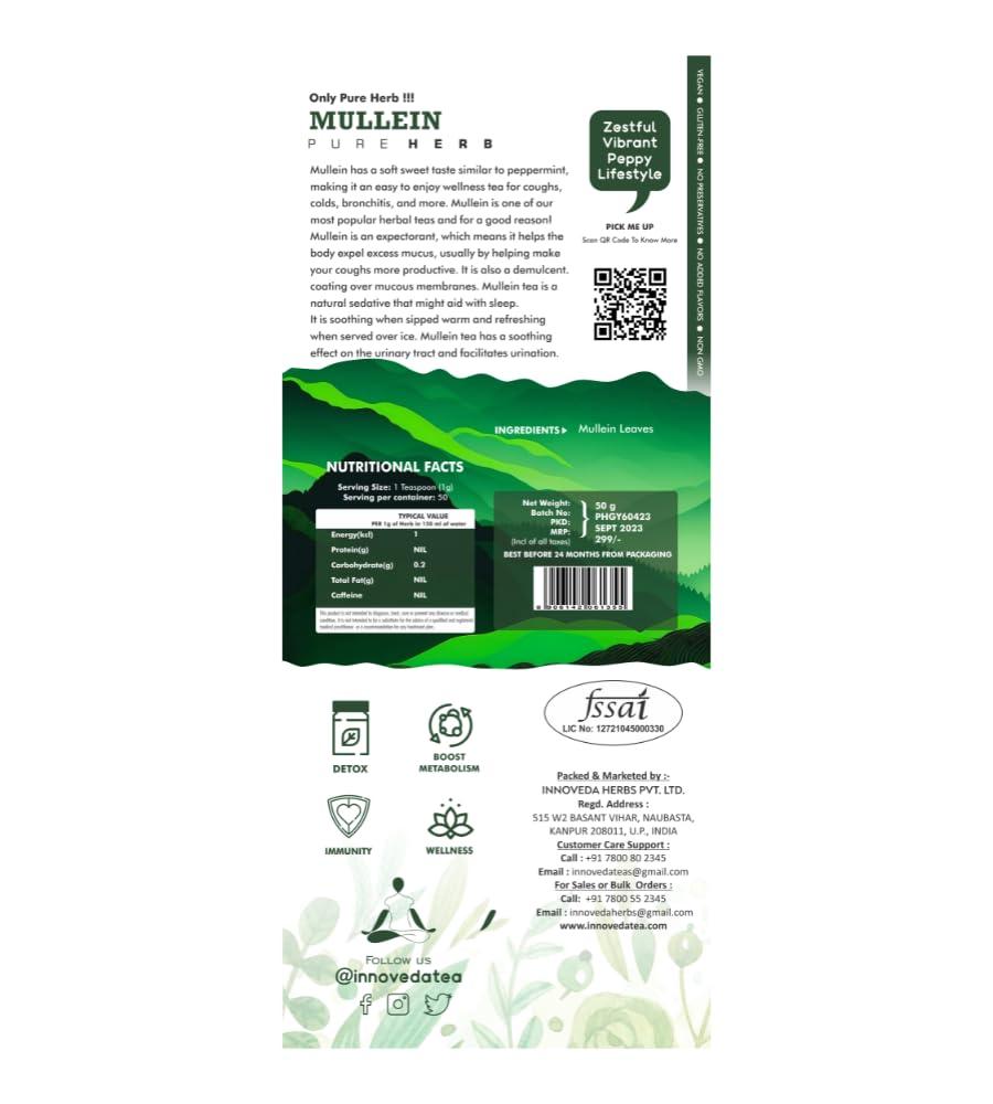 INNOVEDA Mullein Leaf Tea for Lungs, Immunity & Sleep 100 Tea Cups