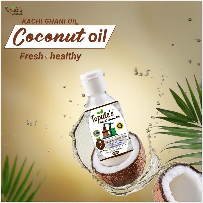 TOPALE\'S Topale\'s - Premium Wooden Cold Pressed natural Virgin Coconut Oil 100ml | Edible Grade, Organic, Pure And Great for Hair, skin and Cooking - PACK OF 2