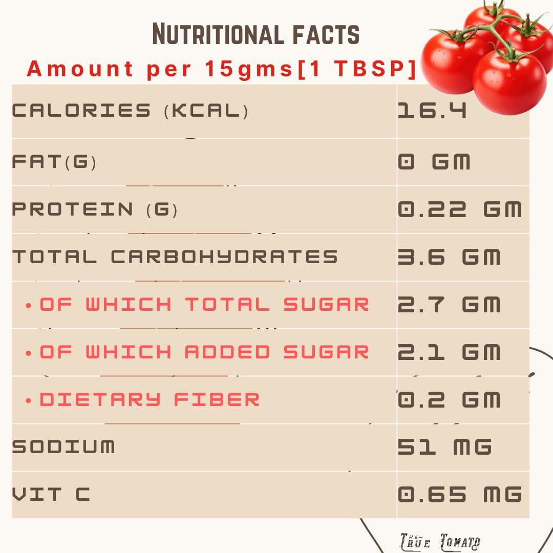 The True Tomato The True Tomato Ketchup 220 Gram | Homemade And Made To Order | 100% Natural | 80% Fresh Tomatoes |No Chemicals,No Added Colors,No Cornstarch, No Oils, No Preservatives,No Thickeners