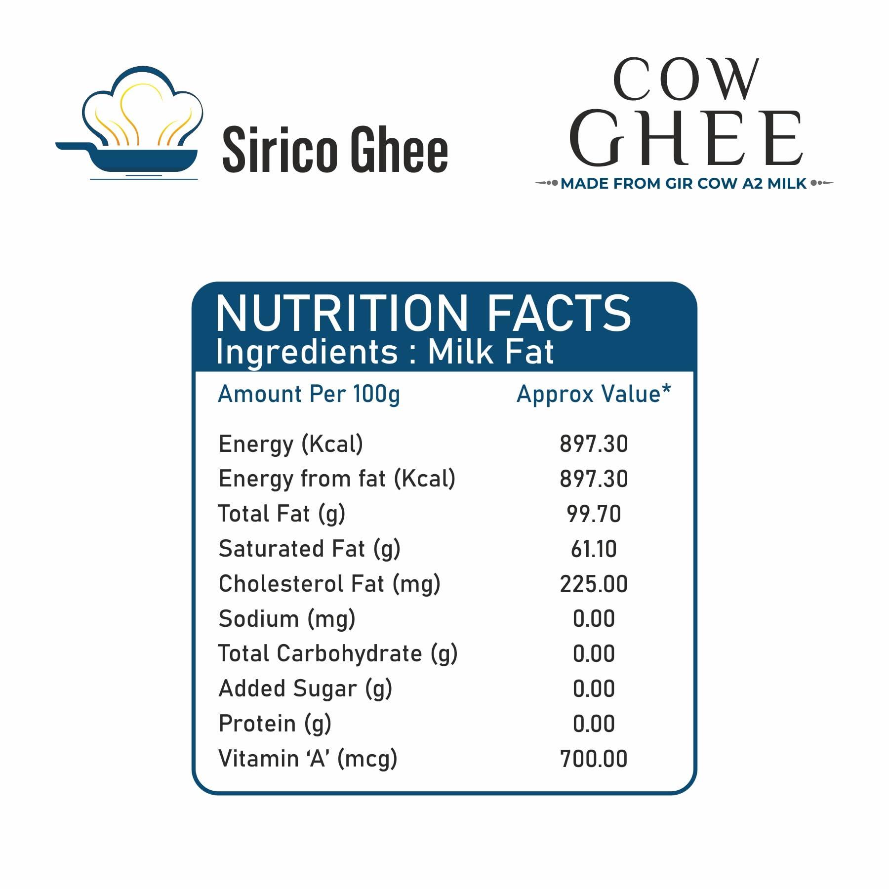 SIRICO GHEE Sirico Authentic A2 Desi Cow Ghee | Pure, Bilona, Gir Cow Ghee - Nutritious, and Delicious | Bilona cow ghee A2 | Desi ghee. (100 ML)