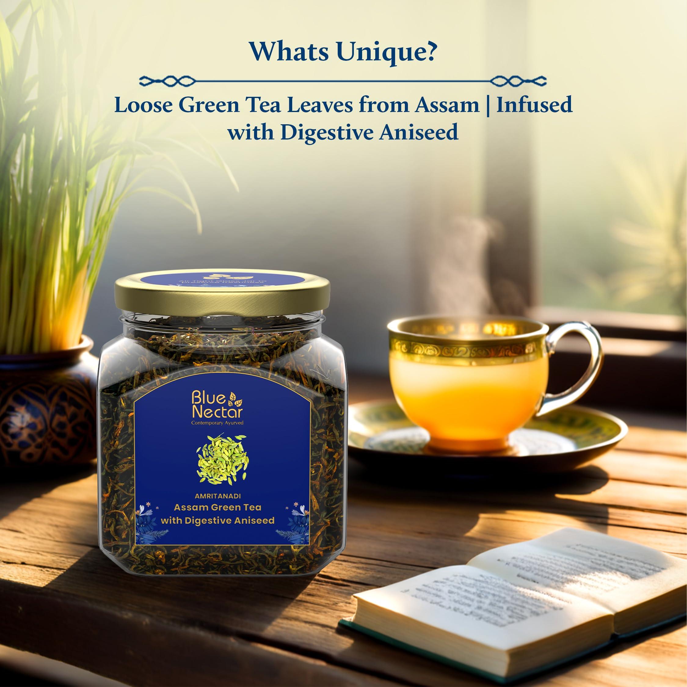 Blue Nectar Blue Nectar Amritanadi Assam Loose Green Tea Leaves (50 Gm + 15 Gm Free|30-33 Cups) (Digestive Aniseed) - 65 Gram