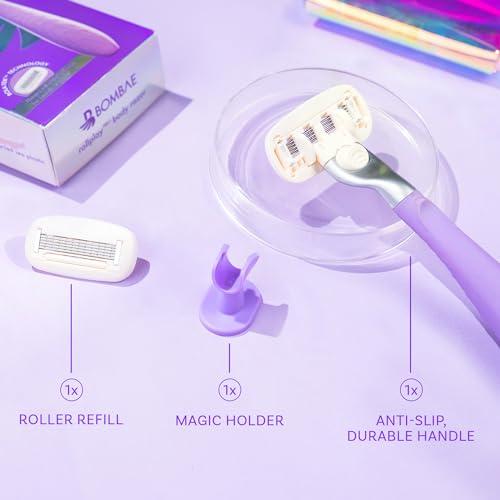 BOMBAE Bombae Rollplay Glow Body Razor | India\'s only razor with roller | Aloe vera, Vit E, Jojoba oil infused | 1 Razor + 1 Magic Holder | Hair Removal Razor For Women | 2x smoother and long lasting | Curve-friendly, smooth & hassle-free