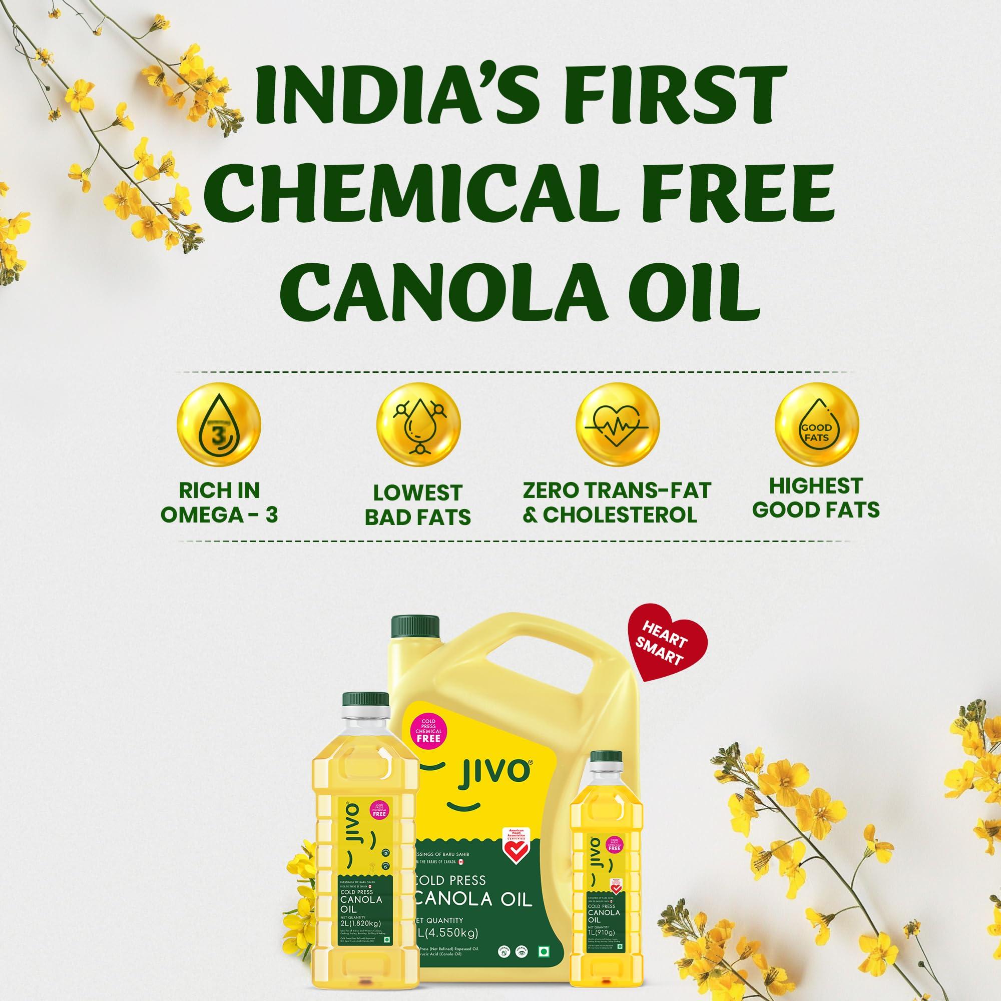JIVO Jivo Canola Oil,2 Litre Cold Press Healthy Cooking Oil for Daily use | Recommended by Indian Medical Association | Lowest in Saturated Fat