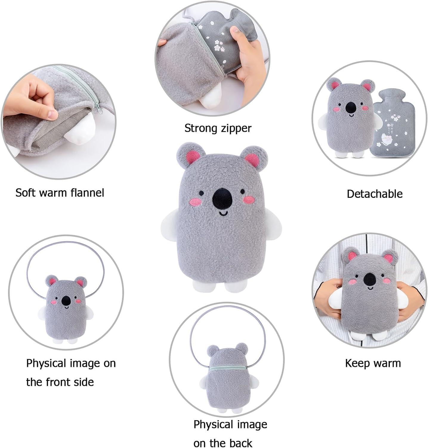 Onprix Onprix 500ml Cute Cartoon Plush Hot Water Bottle Hand Warmers Water Bag with Soft Fur Cover Hand Warmer Filled Explosion-proof Portable Hot Water Bags for Neck, Shoulder Pain and Hand Feet