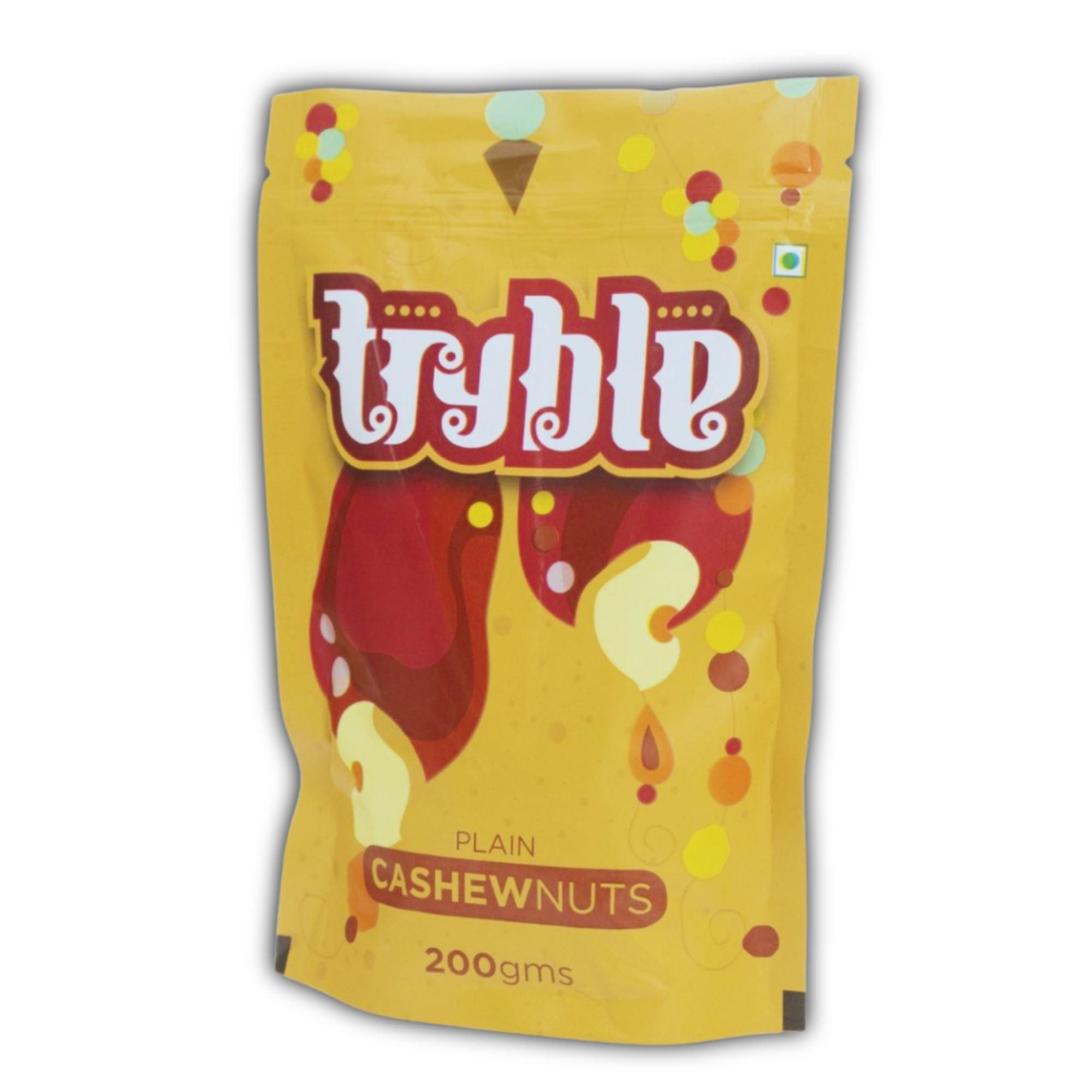 tryble Tryble Plain Cashew | Kaju | W320 Grade Whole Cashews 200 g | Nutritious, Delicious & Crunchy Kaju | Tasty Sweet Cashews for Snacking