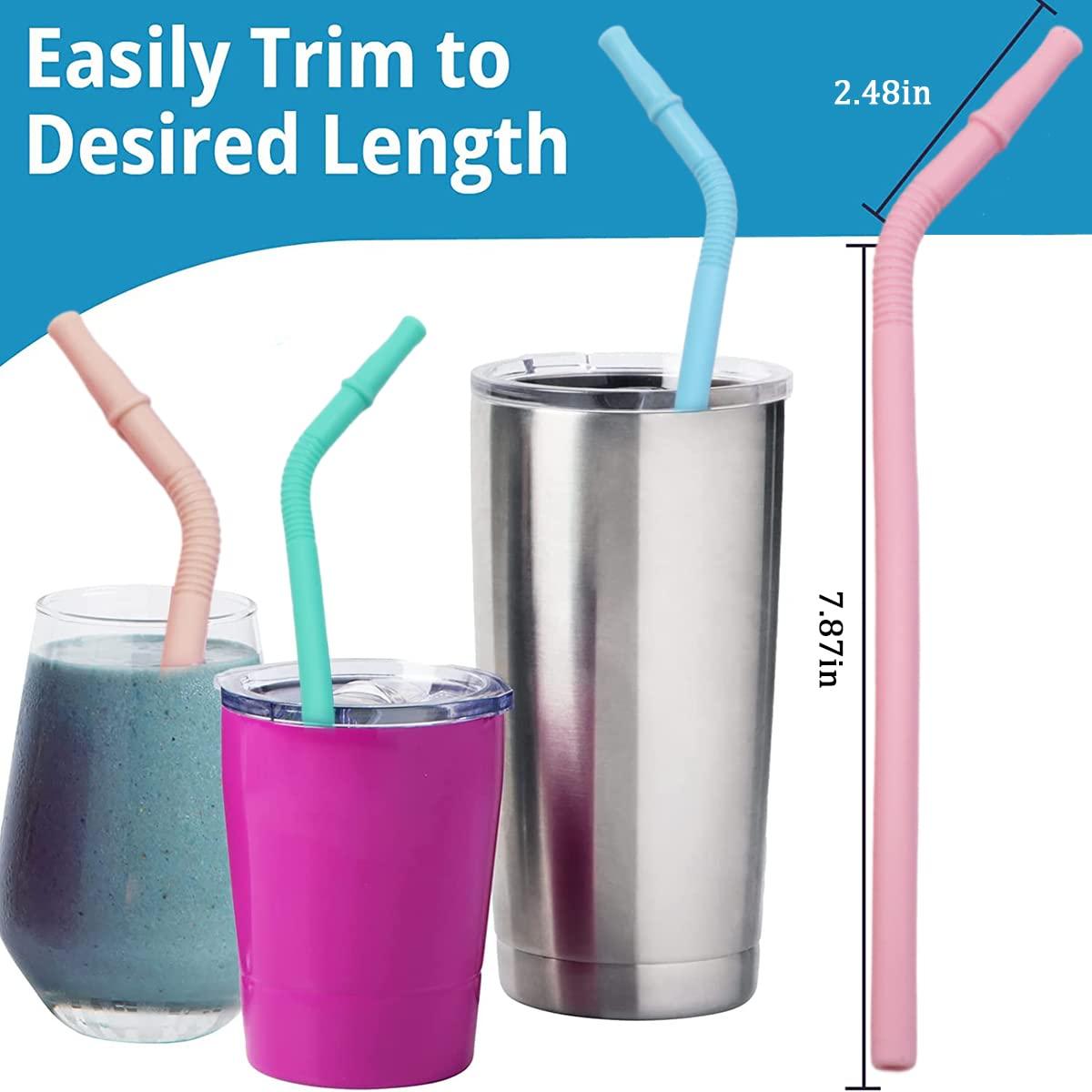 HASTHIP HASTHIP® 5Pcs Silicone Straws, Reusable Silicon Straws, Colorful Flexible BPA Free Foodgrade Silicon 8.4Inch Portable Straws for 20 oz 30 oz Water Glasses with Cloth Bag and Cleaning Brush
