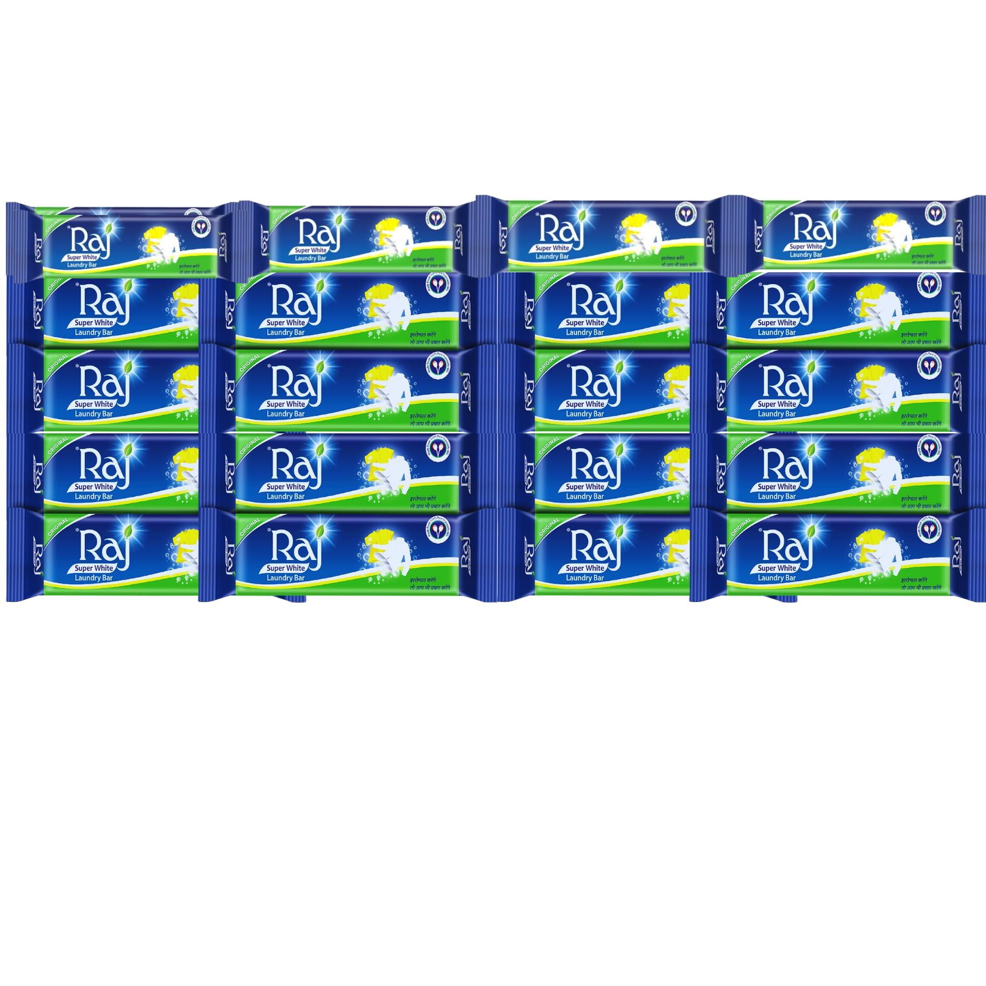 RAJ SUPER WHITE Raj Super White Laundry Soap For Clothes | Removes Tough Stains | 150gX 20 (Pack of 20pcs)