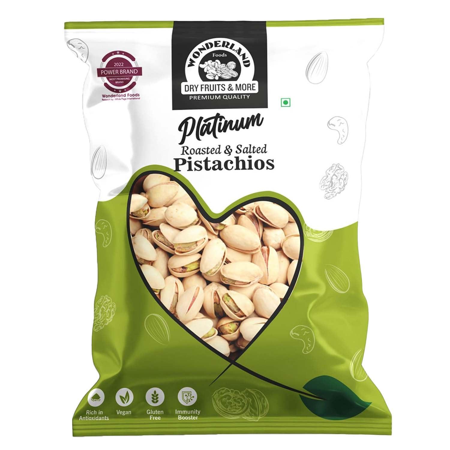 WONDERLAND FOODS (DEVICE) WONDERLAND FOODS (DEVICE) Dry Fruits Platinum California Roasted & Salted Jumbo Pistachios (Pista) 400g Pouch | Super Crunchy & Delicious Healthy Snack | Vitamins & Minerals Rich | Immunity Booster