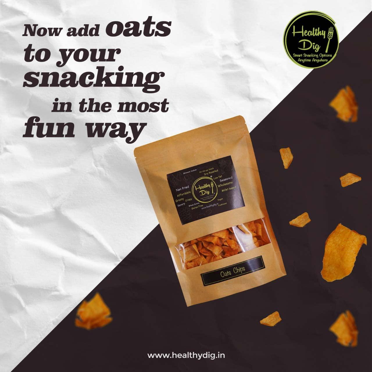 Healthy Dig Healthy Dig Oats Chips Combo Pack of 2 | 125 gm * 2 | Crunchy Healthy Snacks | All Natural Millets and Grains | No Added Preservatives, Artificial colors or chemicals | Plant Protein | No Added Sugar