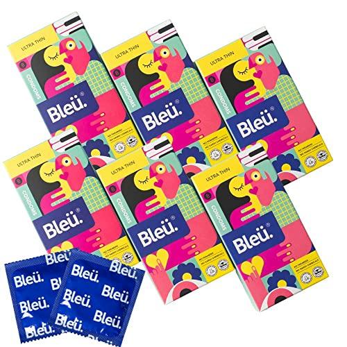Bleu Bleu Ultra Thin Condoms for Men - 8 Count (Pack of 6) | Vegan, Toxin Free & 100% Natural Latex for Extra Sensitive Skin, Reduced Itchiness & Irritation