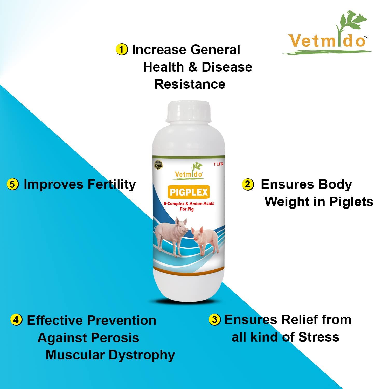 VETMIDO VETMIDO Pigplex - Pig Growth Promoter, Vitamins, Amino Acids Supplement for Pigs, Swine, Piglets & Piggery (1Ltr x 2) Combo - Pack of 2