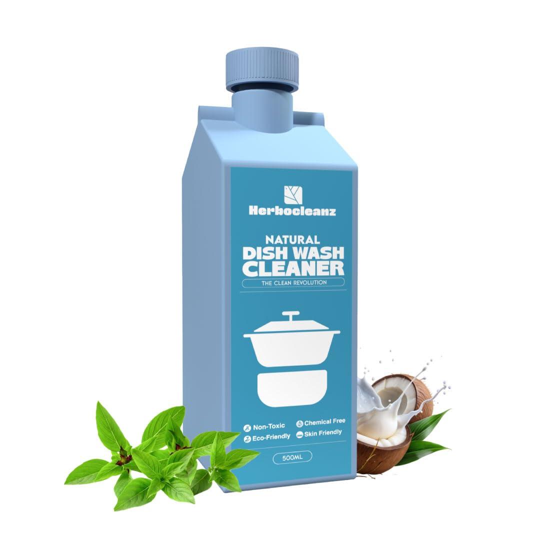 HERBOCLEANZ HerboCleanz Natural Dish wash cleaner: Plant-Based, Non-Toxic Grease Cutter  Eco-Friendly, Skin-Safe Detergent for Utensils, Ceramics & Cutlery - Pack of 1