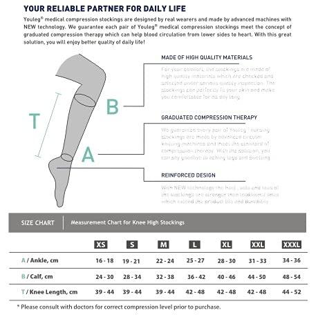 youleg youleg - Graduated Compression knee High Class 2 Varicose Vein stockings - 1 PAIR (XS)