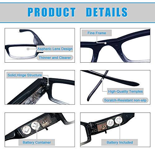 DuanMei Magnifying Glasses with Light Reading Glasses with Light Led Magnifier Eyeglasses for Men Women Nighttime Reader Compact Full Frame Eyewear Unisex Lighted Eye Glasses,+3.0