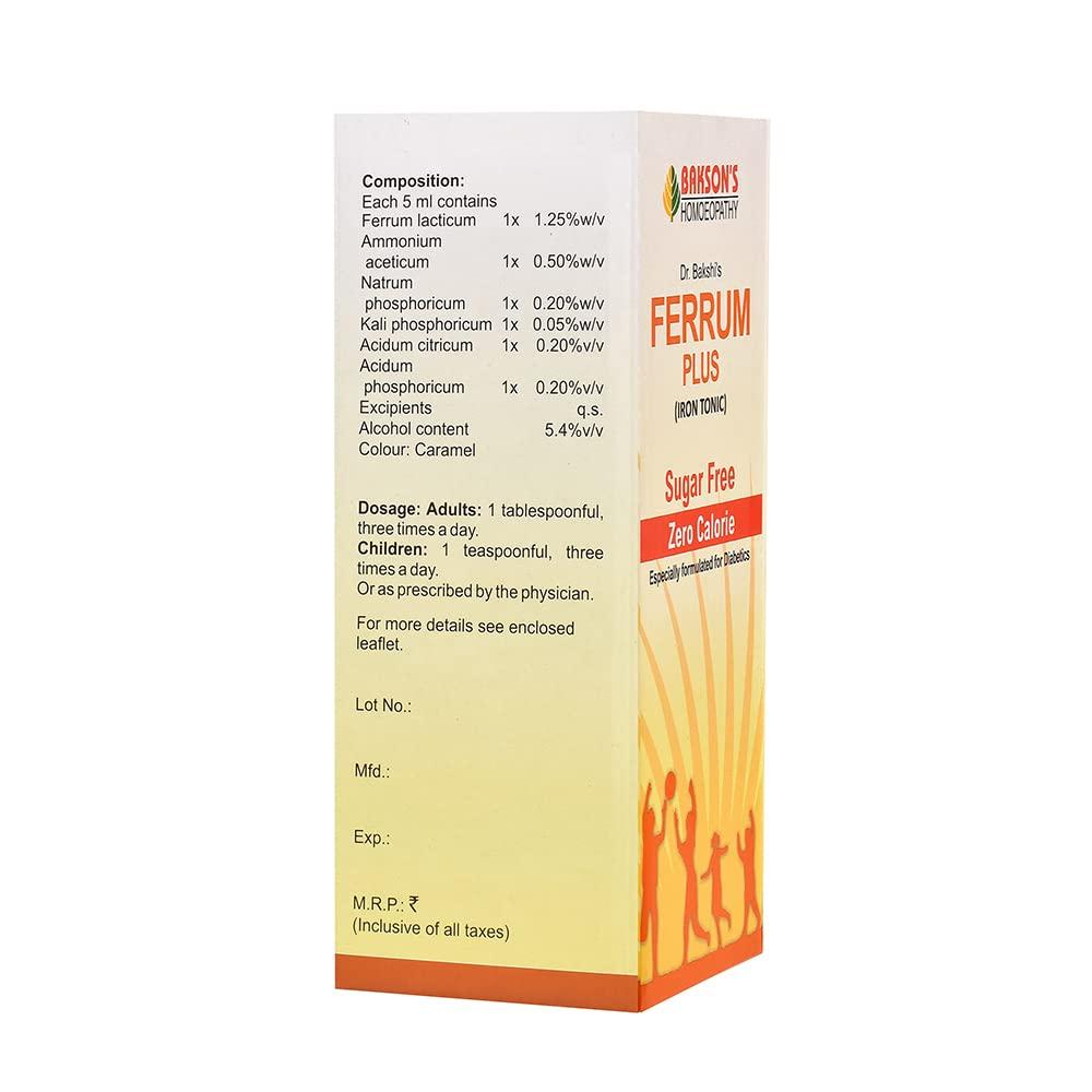 Dr. Bakshi's BAKSON'S HOMOEOPATHY Dr. Bakshi\'s BAKSON\'S HOMOEOPATHY Ferrum Plus (Sugar Free) Syrup 115ml_Pack Of 2