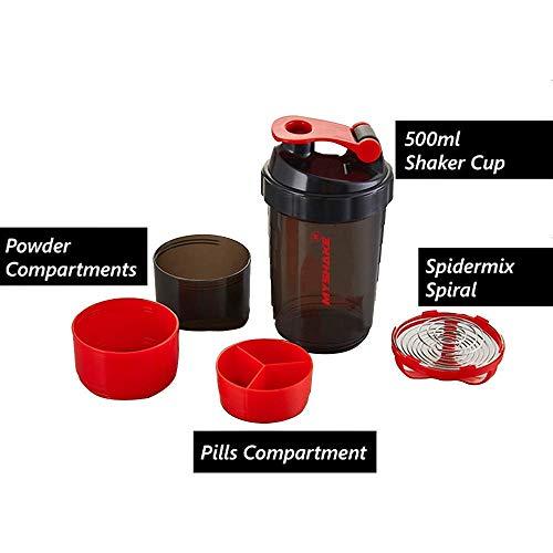 Wofier Wofier Spider Protein Shaker Sipper Bottle with 2 Storage Extra Compartment for Gym-500ml