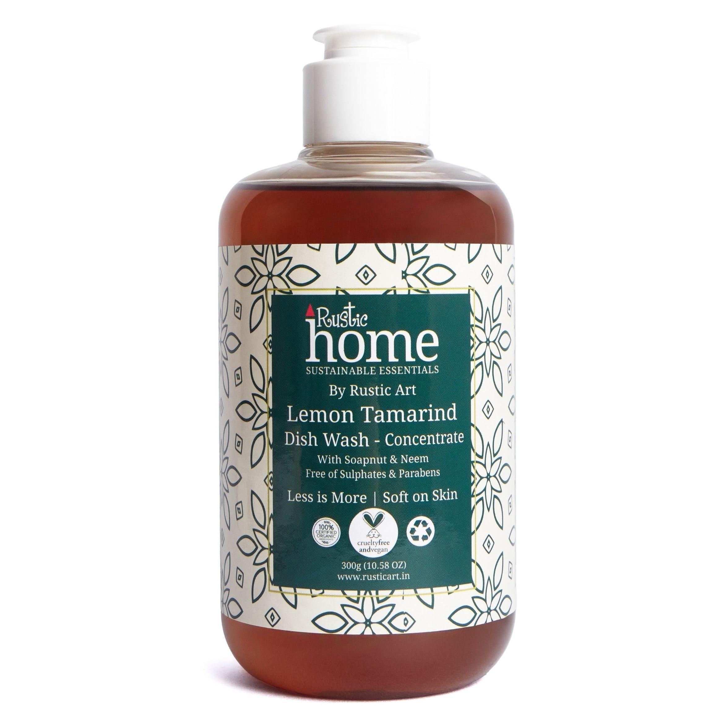 Rustic Art Rustic Home Lemon Tamarind Dish Wash Concentrate with Soapnut & Neem | Converts to 3 litres liquid | Natural & Toxin free |(300g (Pack of 1))