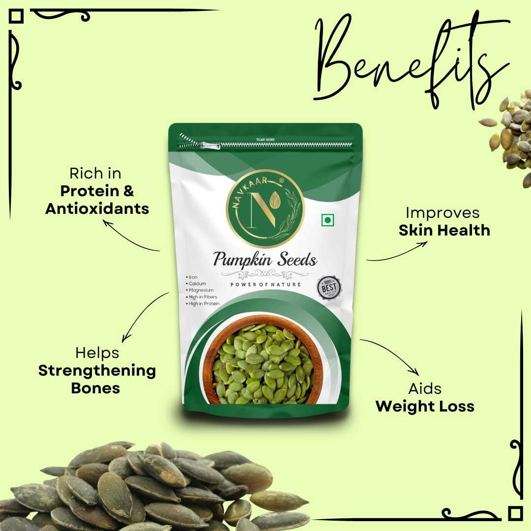 NAVKAAR Navkaar Organic Pumpkin Seeds 1kg - Raw & Unroasted Pumpkin Seeds for Eating | Kaddu Magaj | Kaddu Ke Beej | Healthy Diet, Immunity Booster and Fiber Rich | Pack of 5 (5x200g)