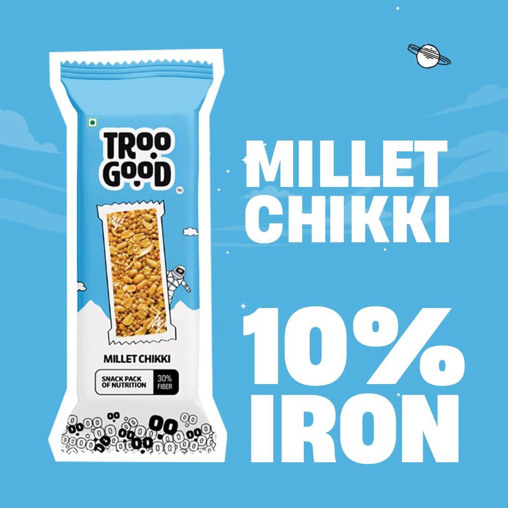 TROOGOOD TrooGood Chikki Assorted Duet Bundle - Pack of 20 - Millet Chikki - 10bar and Peanut Chikki - 10bars, (25g Each) No Added Preservatives and Colours | Sweets | Made with Jaggery - 500g