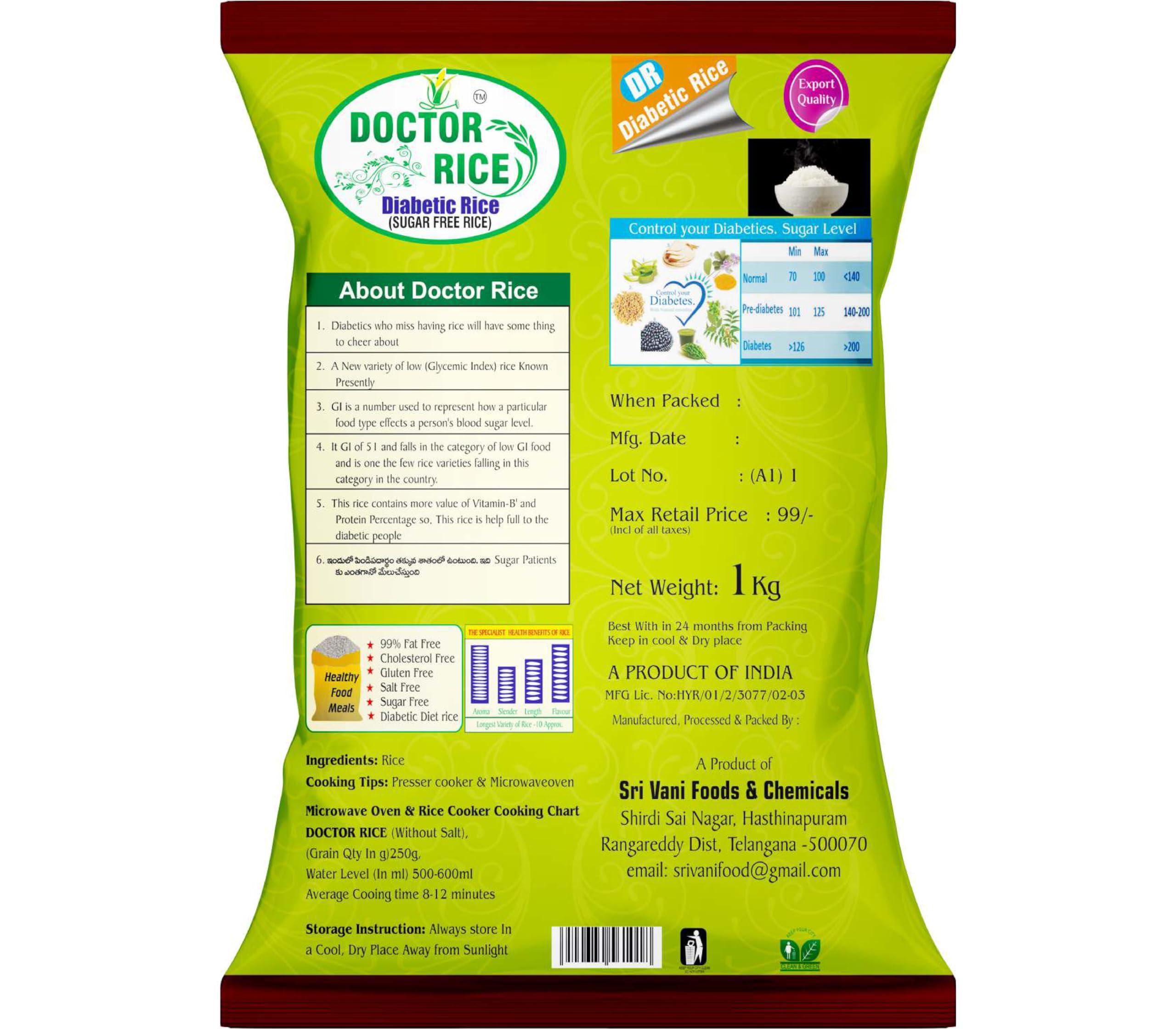 DOCTOR RICE - DIABETIC RICE DOCTOR RICE - DIABETIC RICE - SUGAR FREE RICE - 1kg (PACK OF 5)