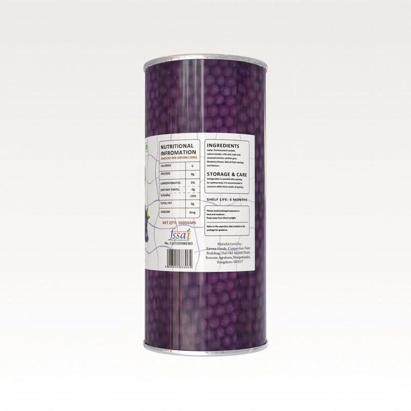ZAWAA ZAWAA Foods Blueberry Popping Boba Pearls 1Kg - Bursting Bubble Tea With 10 Free paper straw, Vegan | Perfect for Ice-cream, Tea, Smoothies, Falooda, Puddings, Cakes, Froyo, Milkshake, Coffee- Hot & Cold Milk Drinks