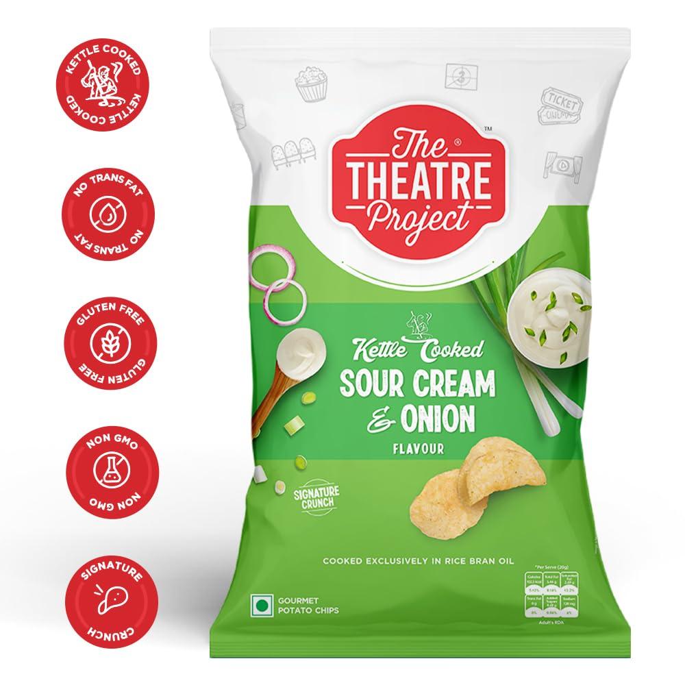THE THEATRE PROJECT The Theatre Project Kettle Cooked Chips, Sour Cream & Onion Chips, Potato Chips, Combo Pack of 5 Pouch, 410g