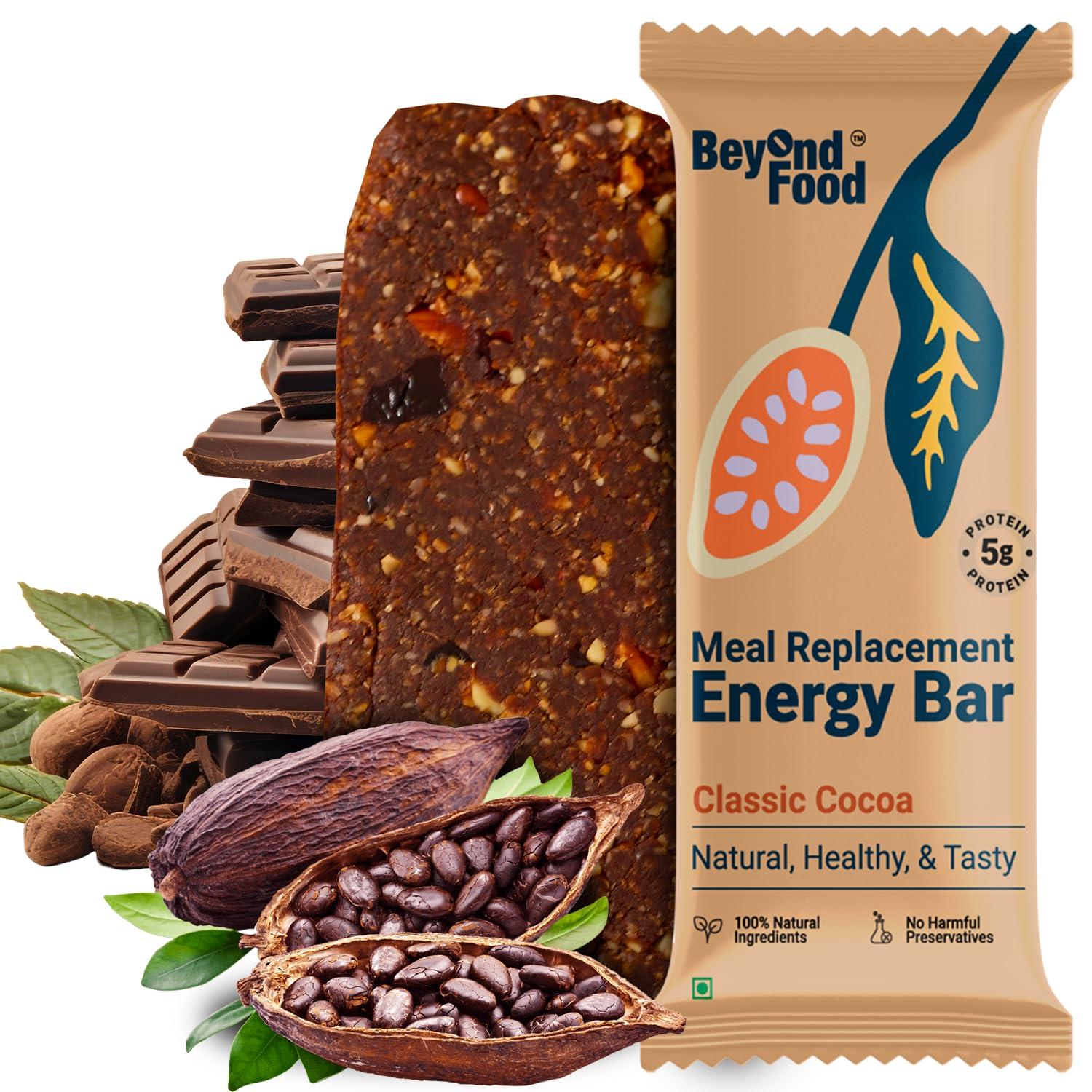 Beyond Food Beyond Food Meal Replacement Bars (Pack of 6, 220 Kcal Each) | 5g Rich Protein | No Added Sugar | Made with Dates, Nuts, Seeds & Dry Fruits | Healthy Snacks for Energy & Fitness | Classic Cocoa Box