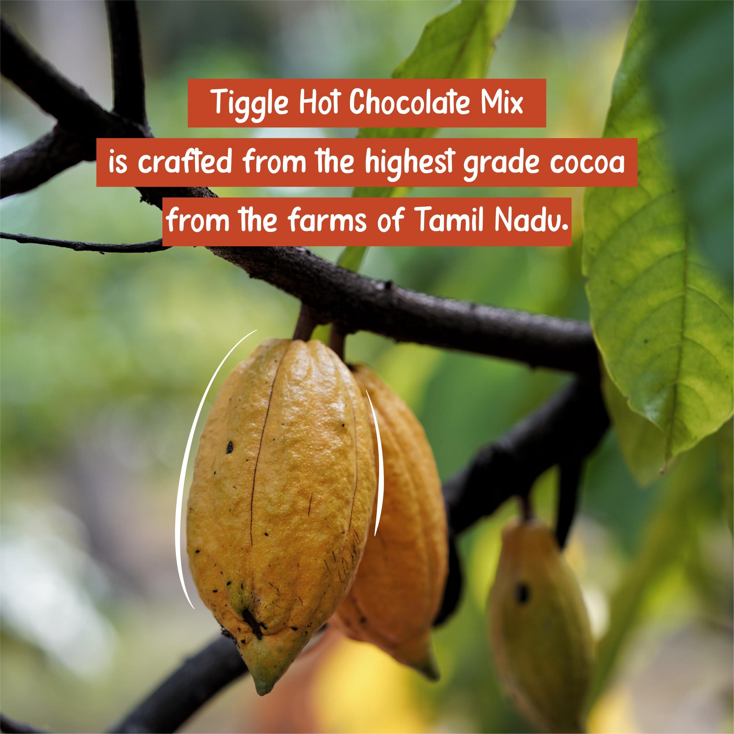 Tiggle Tiggle Dark Hot Chocolate Powder Mix - 10 Cups Pack (Pack of 2) | As seen on Shark Tank India | Farm Fresh From Tamil Nadu | Thick & Chocolatey Drink | Vegan & Gluten-Free | No Preservatives