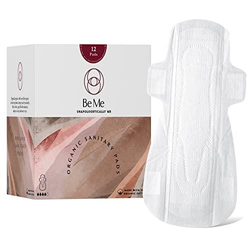 Be Me Be Me - Sanitary Pads for Women - Double Wing - For Heavy Flow & Overnight Pad - With Brown Disposal Pouches, Rash Free, Biodegradable, Anti Bacterial Napkin (Extra Large - Pack of 12 Pads)