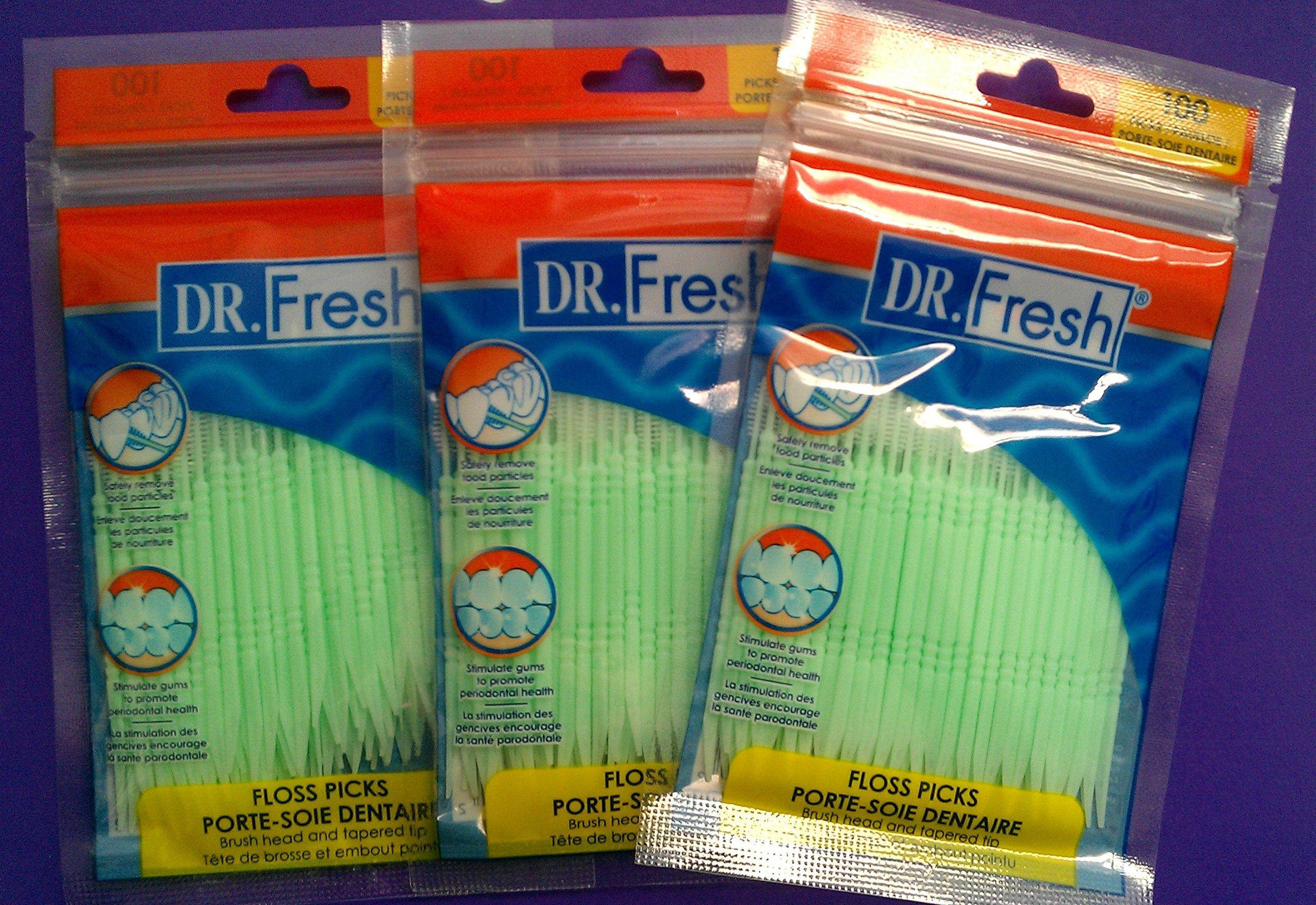 Dr. Fresh Dr. Fresh 3 pk x (100 ct each) 300 Total Soft Bristle Dental Floss Picks, Interdental Brush, Toothpicks, Flexible Deep Clean