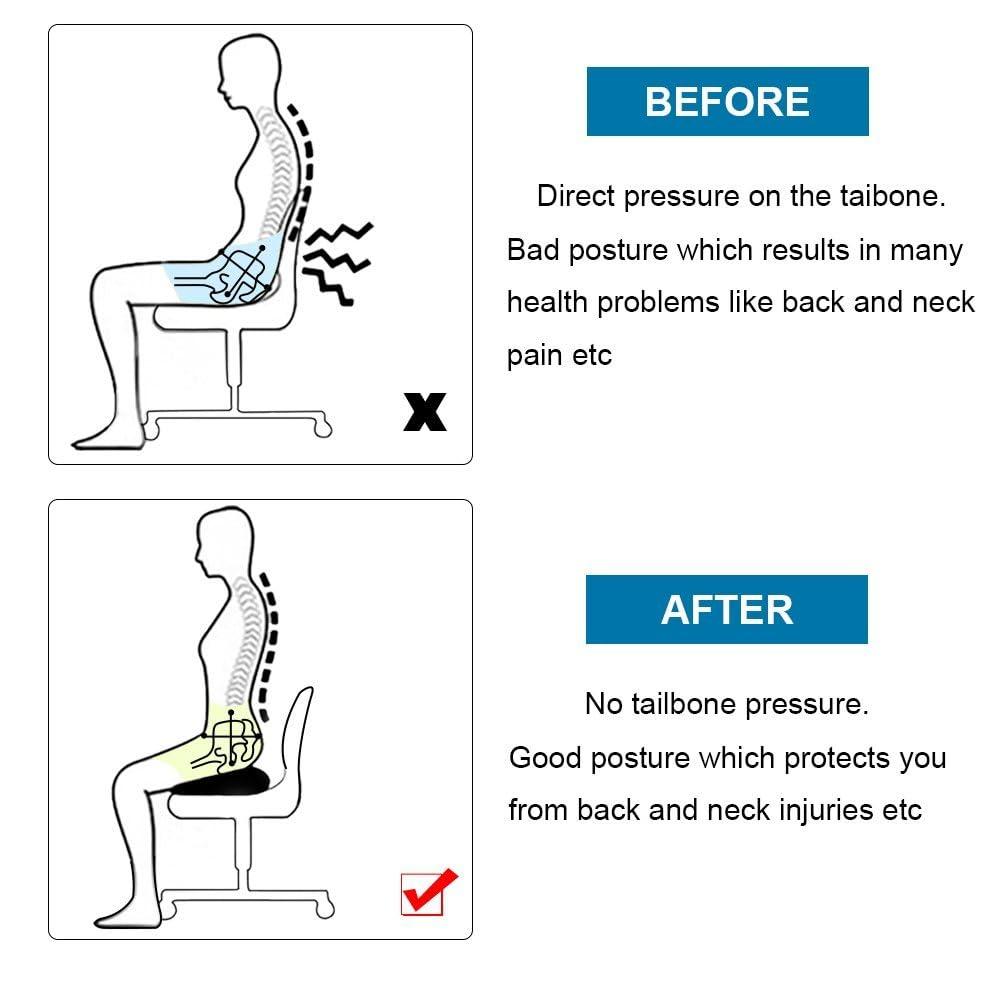 Grin Health Grin Health High Density Coccyx Seat Cushion for Tailbone, Sciatica, Hip Lower Back Pain Relief, Orthopedic Memory Foam Chair Cushions for Long Sitting for Office/Home Chair (Light Blue)