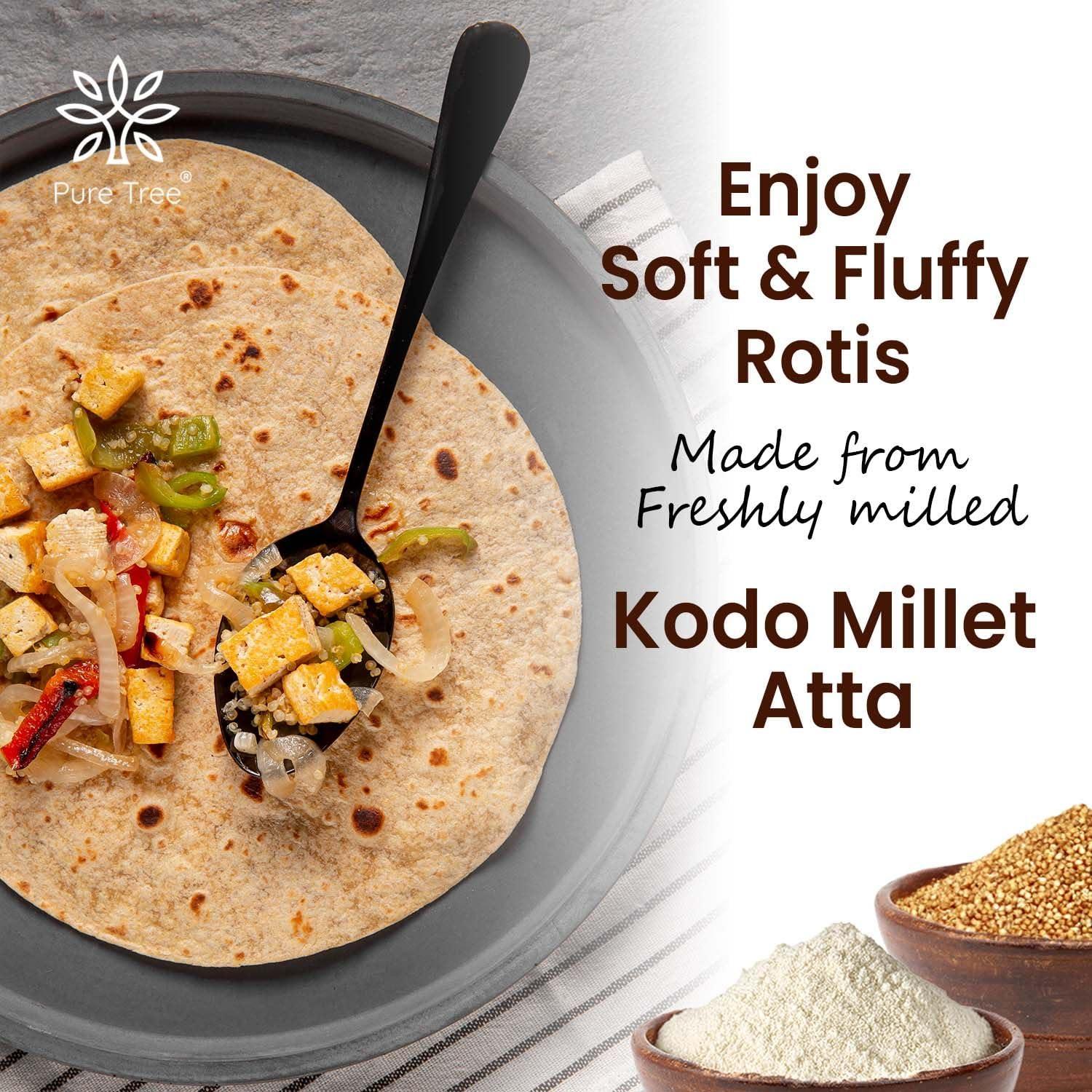 Pure Tree Pure Tree Certified Organic Kodo Millet Flour | 1900 g | Varagu Kodri Atta | Kodo Millet Arikelu Organic Millets | Cow Grass Gluten-Free Atta Kodra Millet | Unpolished Millets Flour Dehusked