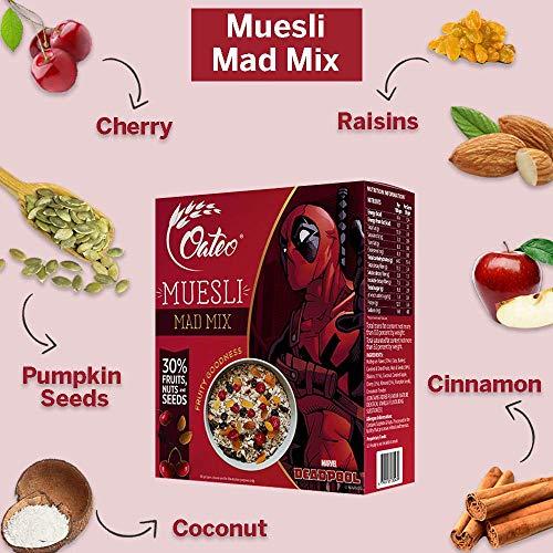 Oateo Oateo Muesli Mad mix 800g (Pack of 2, 400 Grams Each) | Quick and easy breakfast option. Full of fruity goodness and natural flavours. Easy European style breakfast. Sugar free. Crunchy muesli
