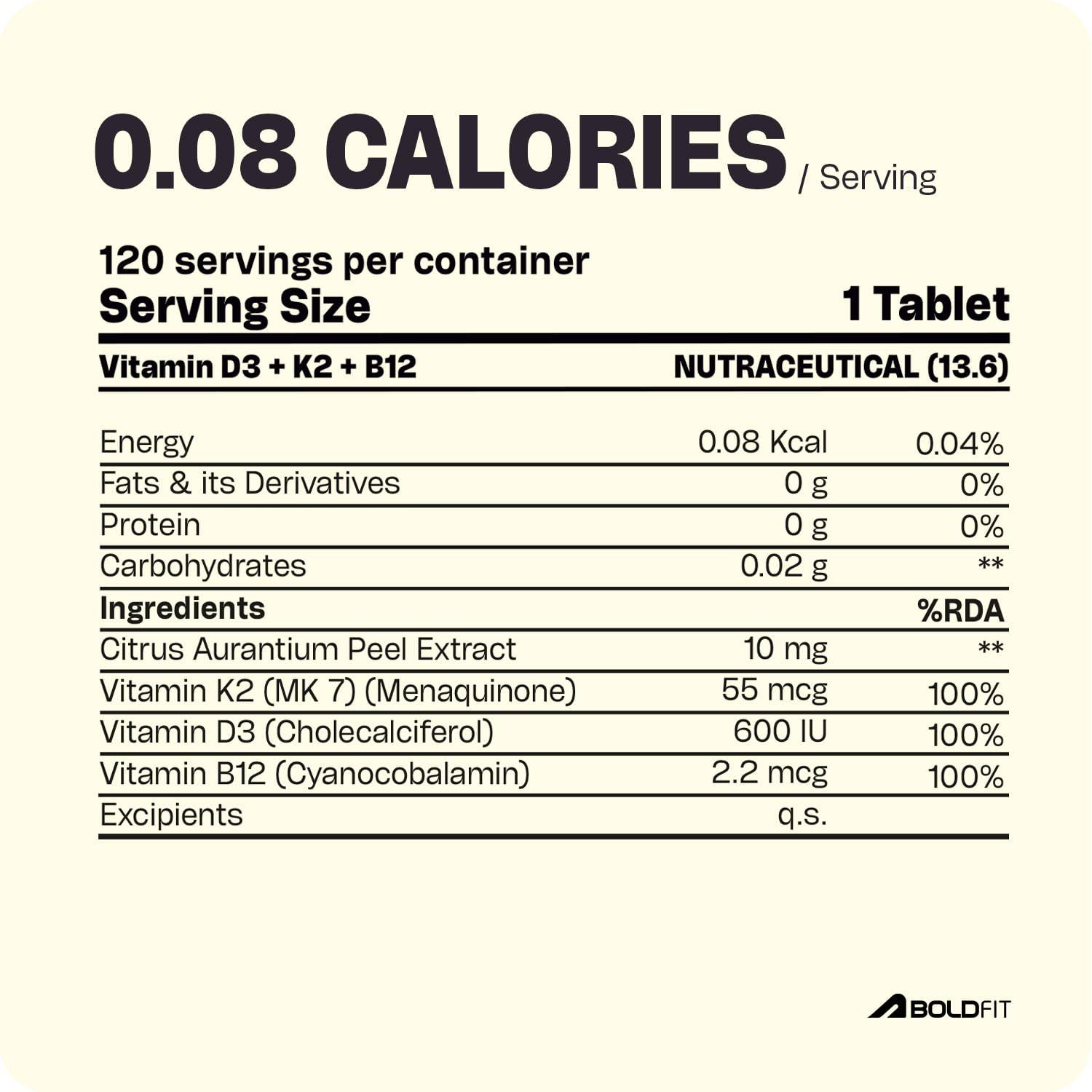 Boldfit Boldfit Vitamin D Supplement Vitamin D3 K2 MK7 & Vitamin B12 Supplement for Men & Women Energy Support, Bone Health, Immune Support, Daily Vitamin D Supplement for Wellness -120 Veg Tablets