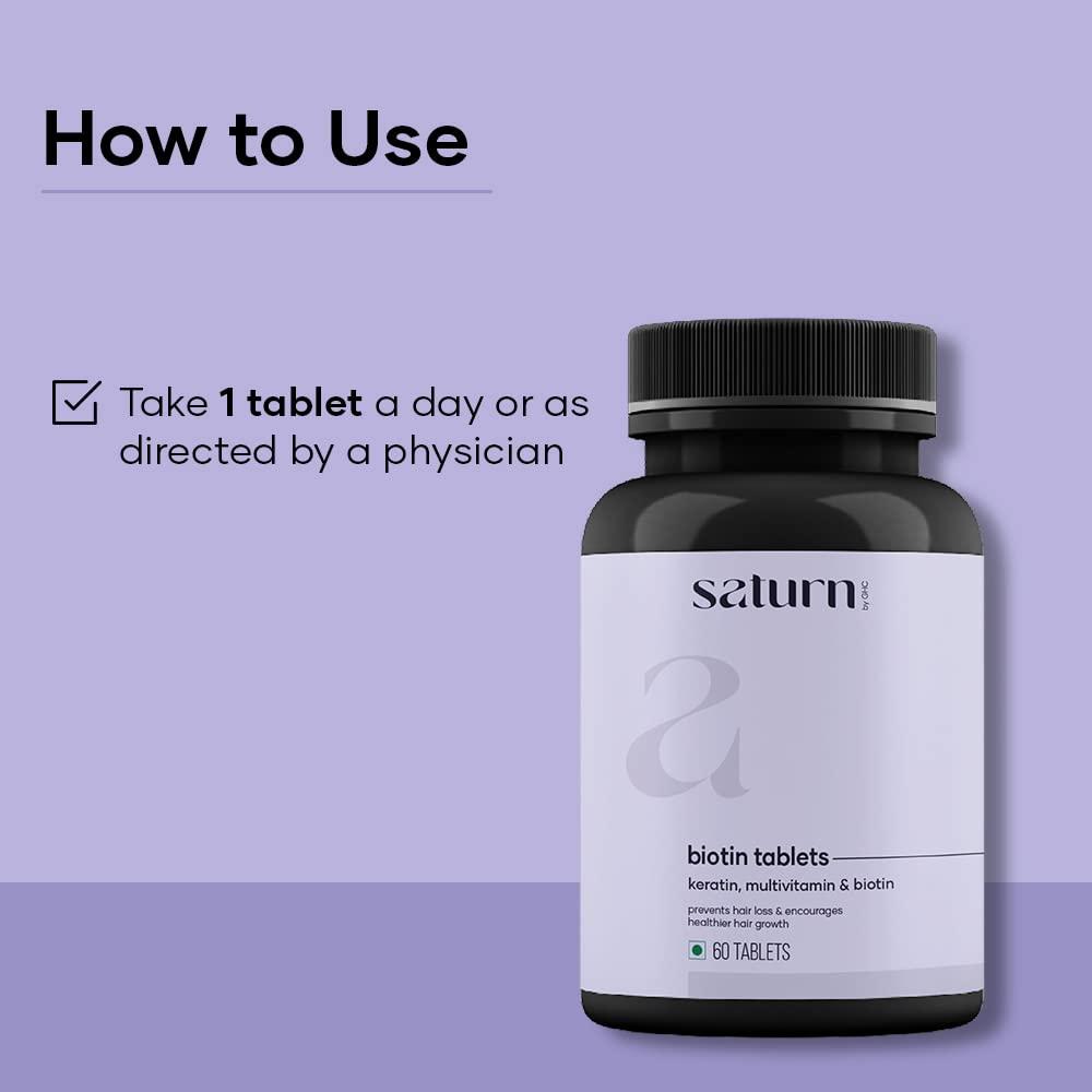 Saturn by GHC Saturn by GHC Skin Biotin - 100% Vegan, 60 Tablets (Pack of 1)| Promotes Skin Elasticity, Skin Brightening & Glowing Skin, Reduces Skin Dullness, Powered With Vitamin B7, Vitamin C and Vitamin E