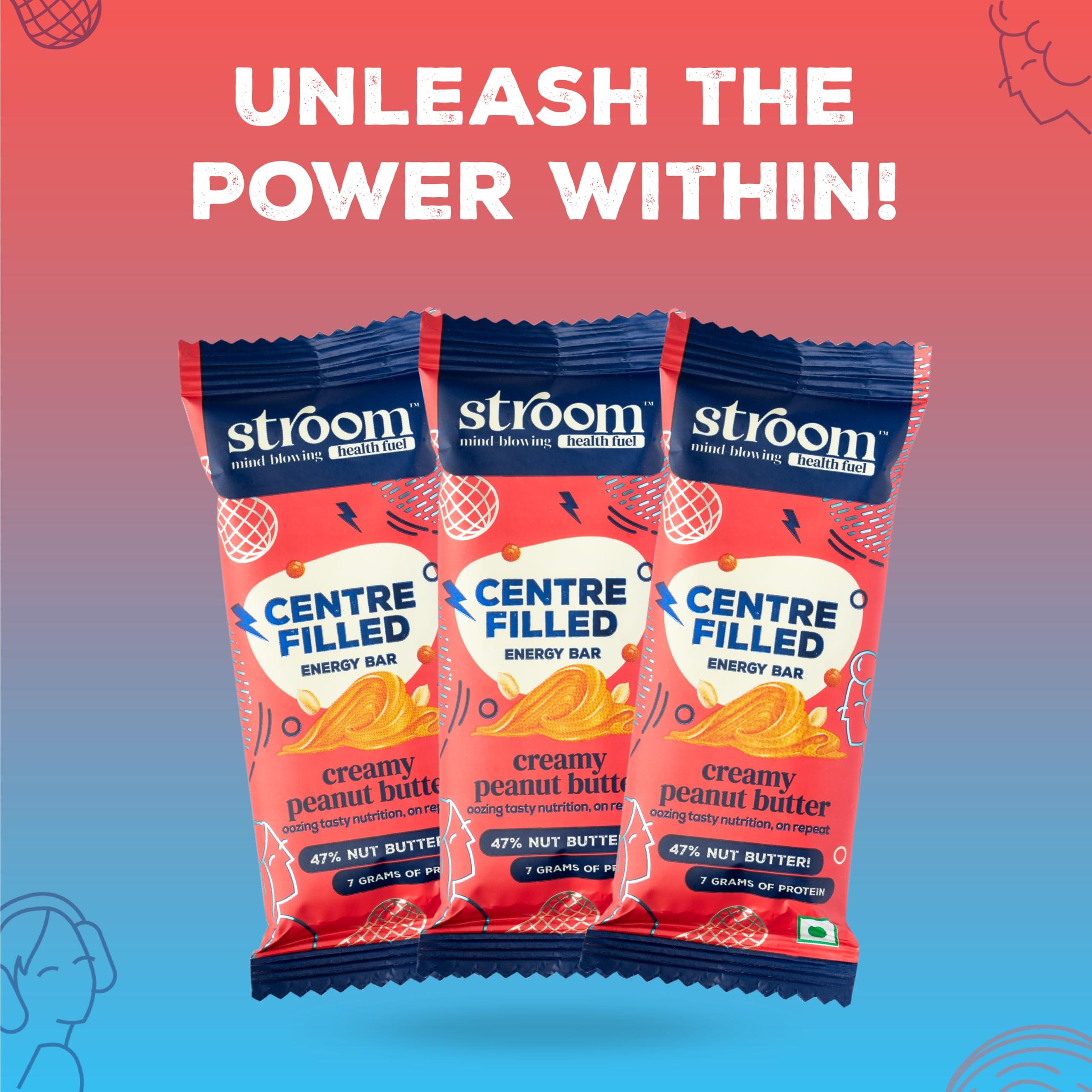 STROOM STROOM Asia\'s First Centre Filled Energy Bars | 7g Protein (8 Bars, 36 Grams Each) | Creamy Peanut Butter | Nutrition Bars for Muscle Gain | Healthy Snack Diet with No Added Sugar