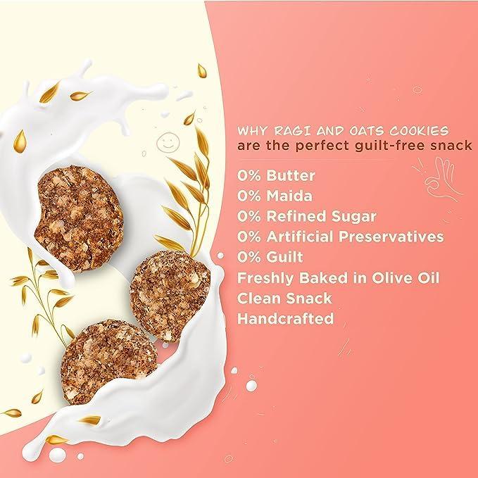 EVUM Evum Handmade Premium Ragi & Oat Cookies (1KG) | Healthy & Tasty Guilt free Snacks | Freshly Baked Delicious & Crunchy Oats Cookies/Biscuits | No Maida | No Butter | No Refined Sugar