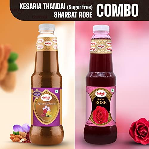 SHREE Guruji Shree Guruji Sugar Free Kesaria Thandai & Rose Sharbat Combo Pack Milk Beverage Refreshing Drink for Summer Dry Fruit Syrup Sharbat Instant Drink (1 Litre)